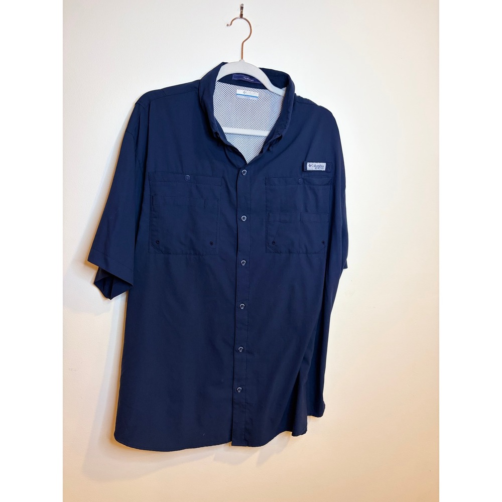 Columbia PFG Tamiami II Fishing Shirt Mens XXL Navy Blue Short Sleeve UPF 40